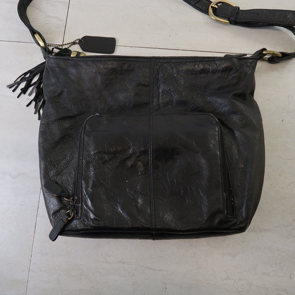 St Johns Bay Black Pebbled Soft Leather Shoulder Hobo Bag